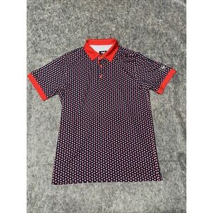 Waggle Men Bobby Golf Polo Size‎ Small with all over Red Bobbers print (005-7)